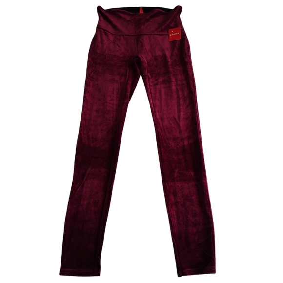 NWT Spanx Large Rich Burgundy Velvet Leggings - Picture 1 of 16